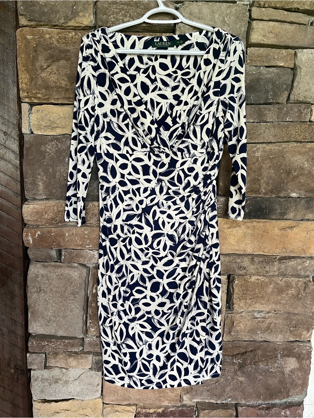 Lauren Ralph Lauren Floral Ruched Wrap Dress Navy White Size 10